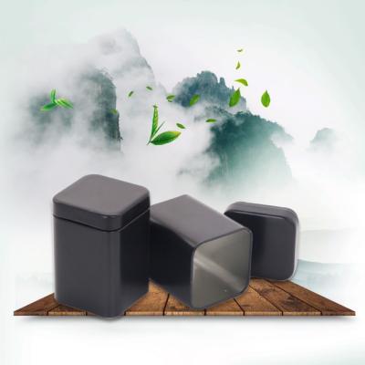 China New Food Black Color Square Shape Airtight Powder Storage Small Matcha Coffee Tea Tin for sale