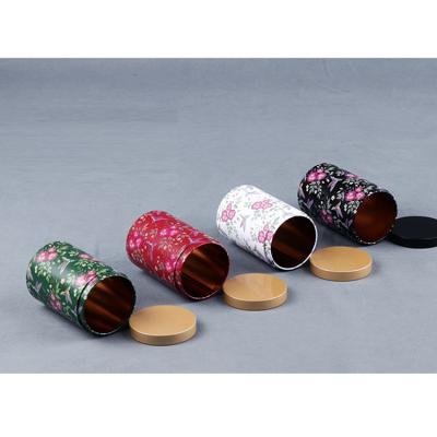 China Custom Floral Tea Pattern Small Storage Box 50G Metal Tea Container for sale