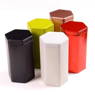 China Creative Hexagonal Tea Shape Food Lip Box Metal Tea Canisters for sale