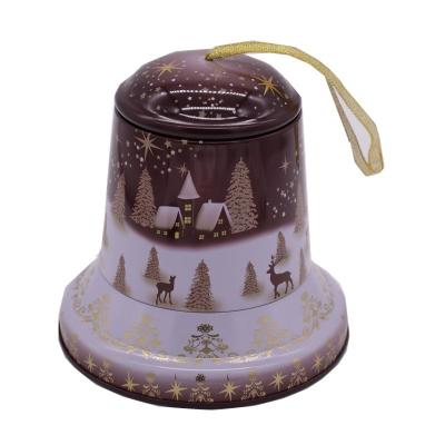 China Custom Christmas Food Gift Box Candy Chocolate Storage Bell Shaped Metal Tin for sale