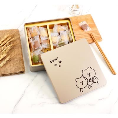 China Custom Food Gold Color Square Shaped Biscuit Storage Cookie Tin for sale