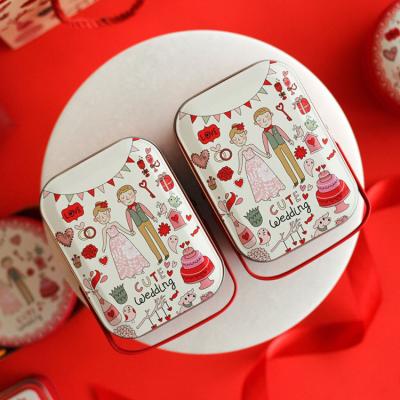 China Mint Tea Wedding Flavor Candy Chocolate Cookie Tin Box With Handle for sale