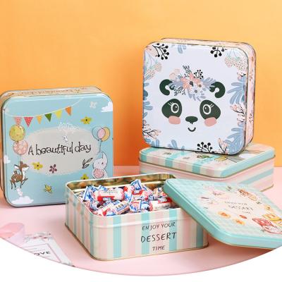 China Wholesale Customized Empty Cookie Metal Square Storage Gift Box Cookie Tins for sale