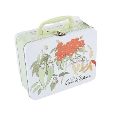 China Custom Food Rectangle Metal Storage Tin Lunch Box Box With Handle for sale