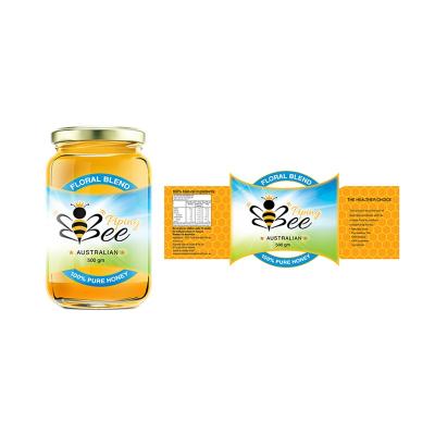 China Custom Honey Jar Labels Printing Roll Waterproof Custom Bee Sticker Label Stickers CMYK Color PMS Spot Color Customized Size Shape Accept for sale