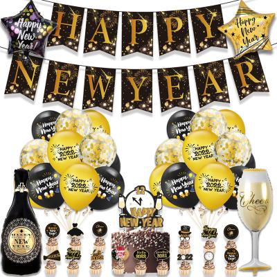 China Gift Toy Happy New Year Decorations 2022 Happy New Years Banner Gold Number 2022 Balloons Happy New Year Party Supplies for sale