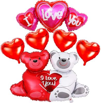 China Huge Toy Valentines Day Balloons Bear Foil Balloon Heart Hugging Foil Balloon Gift Set I Love You For Valentines Day Wedding Birthday for sale