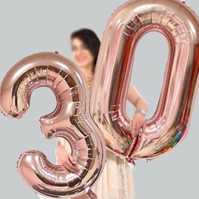 China Adult Wedding Party Supplies 16/32/40 Inch Number Decoration Foil Balloons Rose Gold Silver Digit Figure Balloon Indoor Child for sale