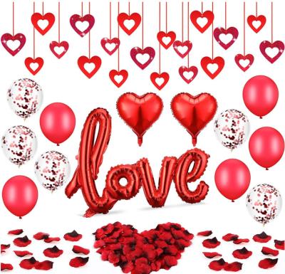 China Dark Red Rose Petals Wedding Flower Toy Glitter Heart Love Foil Promotional Balloon Silk Balloon for Valentine's Day Decoration for sale