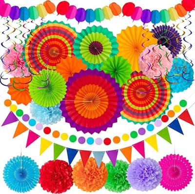 China Party Decoration Fiesta Paper Fan Party Decorations Set - Cinco De Mayo Decor Supplies Pom Poms Pennant Garland String Banner Hanging Swirls for sale