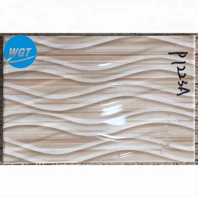 China Glazed Italy Design 20x30 Metallic Beige Color Wave 3d Wave Outdoor Ceramic Bathroom Wall Tile for sale