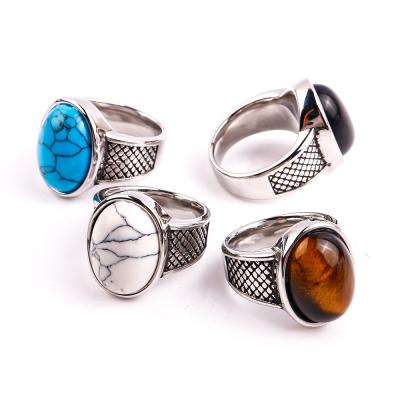 China Creative Nostalgic Turquoise Retro Stainless Steel Neo-Gothic Hot Selling Korean Ring for sale