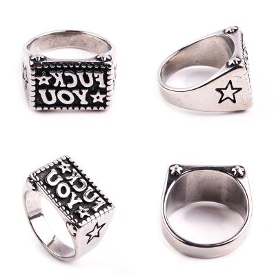 China Hiphop European and American hot-selling men's trend personality jewelry English alphabet stainless steel ring for sale