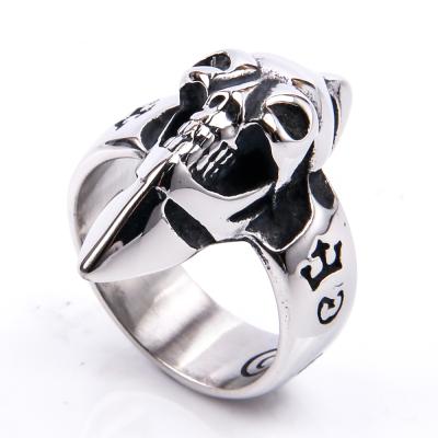 China Fashion personality stainless steel European and American skull ghost head trend men's dominating ring punk for sale