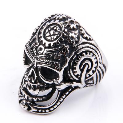 China Punk 32mm Stainless Steel Devil Skull Mechanical Mens Pentagon Ring Jewelry for sale