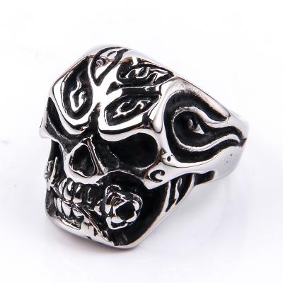 China 24mm Vintage Stainless Steel Neo-Gothic Gothic Skull Perforated Rose Flower Ring Cocktail Party Ring Men's Jewelry for sale