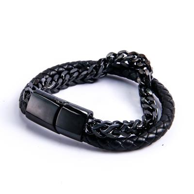 China European and American Stainless Steel Braided Leather Men's Trend Casual/Sports Bracelet for sale