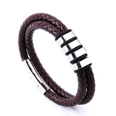 China FASHIONABLE Magnetic Buckle Bracelet Stainless Steel Leather Braided Bracelet for sale