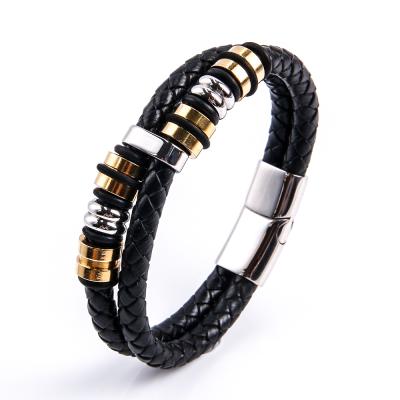 China CLASSIC Korean Version Of The Cord Stainless Steel Personality Woven Leather Rope Men'S Leather Bracelet Retro for sale