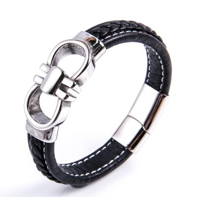 China European and American punk explosive personality stainless steel leather bracelet for sale