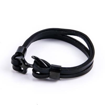 China Stainless Steel European and American Anchor Punk Leather Braided Bracelet for sale