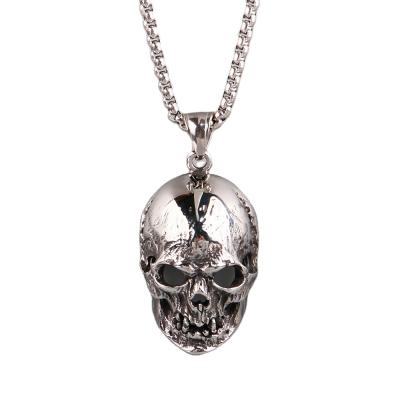 China European and American retro stainless steel punk men's skull necklace pendant jewelry for sale