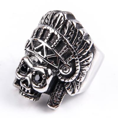 China Latest Pharaoh Design Stainless Steel Rings Vintage Punk Skull Style Feather Titanium Rings For Men In Stock for sale