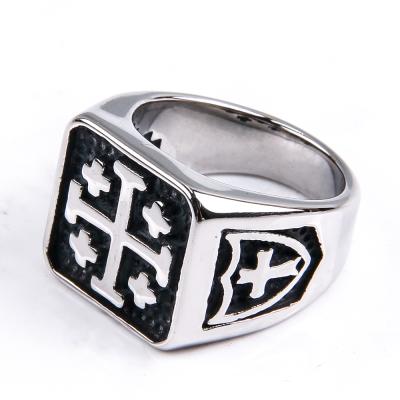 China Fashion Retro CLASSIC Mens Rock Quality Snowflake Shield Jewelry Cross Ring High End Punk Stainless Steel Ring For Sale for sale