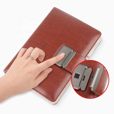 China A5 Magnetic Unique Leather Fingerprint Lock Notebook With Wireless Charger Power Bank for sale