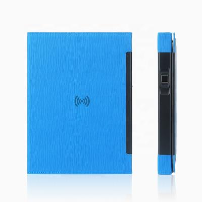 China 2021 Smart Business Magnetic Gift Power Bank Diary Organizer Fingerprint Lock Notebook With Wireless Charger for sale