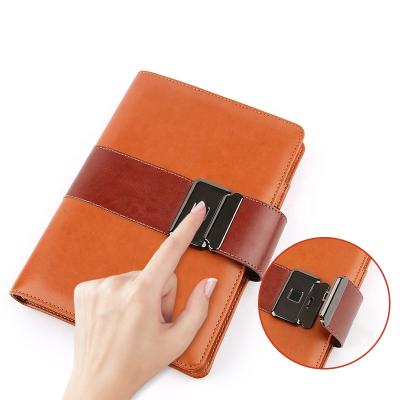 China Multifunctional Leather Fingerprint Lock PU Fingerprint Lock Notebook with Powerbank for Gift Promotion for sale