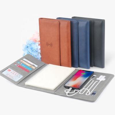 China 2020 New Arrivals PU Leather Powerbank Wireless Charging Notebook Magnetic A5 Business Popular Gift for sale