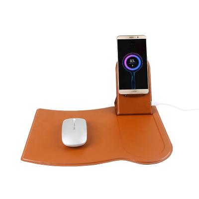 China With Hot Selling LOGO LED PU Leather Desk Mouse Pad Multifunction Charging Phone Smart Holder Wireless Charger for sale