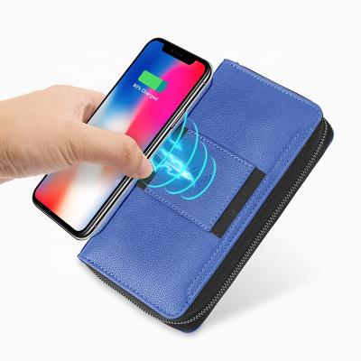 China With custom leather zipper power bank cpu card holder charger power bank narrow wireless wallet 6000mah for sale