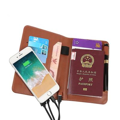 China Fashion Business Gift Set PU Leather 5000 MAH Powerbank Passport Holder With Charger for sale