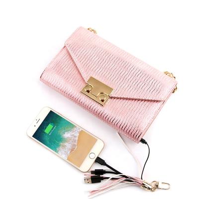 China With Powerbank Fashion Female Leather Shoulder Bag With Power Bank To Charger Most Mobile Phones for sale