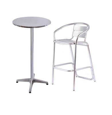 China Aluminium Bar Table And Chair Set Round Shape Stainless Steel Top Commercial Furniture for sale