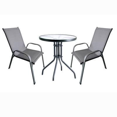 China Outdoor and Patio Furniture Set Glass Table and Chairs 3pcs Metal Frame Garden Set for sale