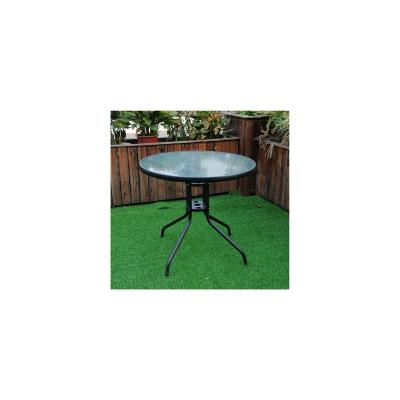 China Outdoor Tempered Patio Glass Table Steel Black And Transparent Garden Desk for sale