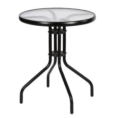 China Outdoor Commercial Use Patio Glass Table Transparent Black Garden Desk for sale