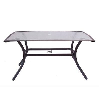 Cina Rectangular Outdoor Garden Table Metal Tempered Glass Patio Dining Table with Umbrella Hole in vendita