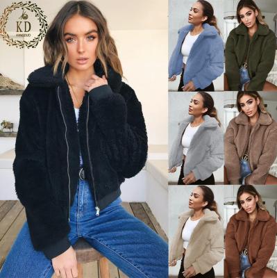 China KD Autumn Winter Warm Breathable Zipper Oversized Oversized Scrambled Teddy Bear Teddy Bear Coats Jacket Spread Collar Women for sale