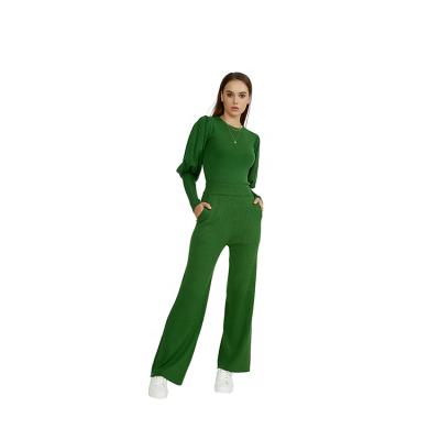 China Wholesale Custom Anti-wrinkle Spring Breathable Loose Wide-Leg Knit Women Two Piece Set Pants for sale