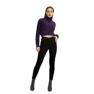 China Anti-wrinkle 2022 new autumn arrivals destroyed women's long sleeve mohair sweater with lace knitwear turtle neck sweater crop top for sale