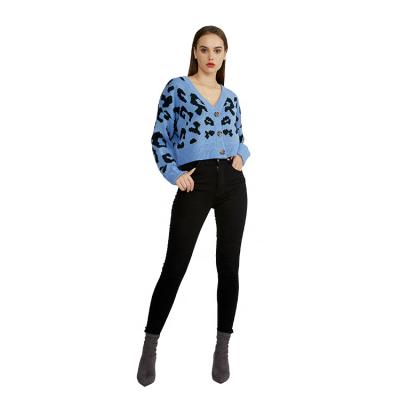 China Anti-Wrinkle Long Sleeve Knit Leopard Designed Cardigan Sweater With Buttons Woman's Cardigan Knitwear for sale