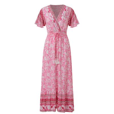 China Anti-static hot sale summer breathable and comfortable KD printing lace V-neck long dress for women for sale