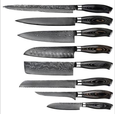 China Durable Damascus Steel Kitchen Knives Bread Santoku Knife 8 Pcs Kitchen Knife Set With Handle The Group of Ten for sale