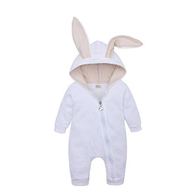 China Cozy Baby Clothes 2021 New Baby And Kids Big Rabbit Ears Zipper One-Piece Hooded Romper for sale