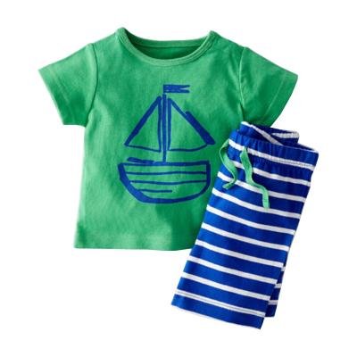 China Summer Casual Children's Clothing Kids Suit Baby Cartoon Striped T-shirt Beach Pants Two-Piece Suit for sale