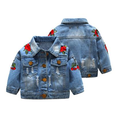 China Breathable Clothing 2021 Children's Autumn And Winter New Rose Embroidered Denim Crop Top Female Coat for sale